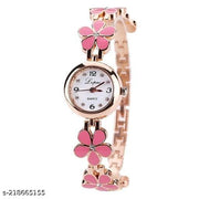 Flower Pattern Analogue Women's or Girls Watch (Rose Gold White)