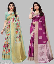 Women's Desinger Art Silk Printed Saree with Blouse Piece( Pack of 2)