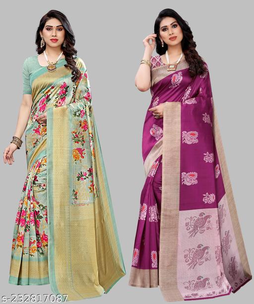 Women's Desinger Art Silk Printed Saree with Blouse Piece( Pack of 2)