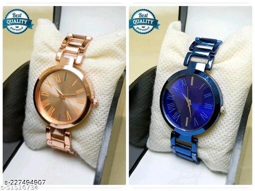 Attractive New Solid Dial Attractive Metal Chain Belt Analog Watch for Women