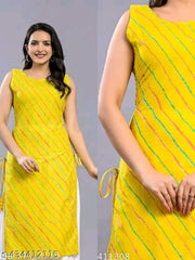 Vani apparels yellow leheriya sleeveless kurta