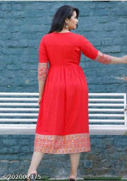 Trandy Red Border Printed Anarkali Kurti