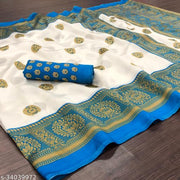 Beautiful Art Silk Blue Saree With Blouse Piece