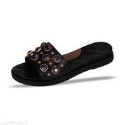 Begins Life Women's Slippers Indoor House or Outdoor Latest Fashion Stone Flipflop Slipper for women & Girls (Black)