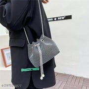 Fantastiqo Luxury Rhinestone Bucket Sling Bag for Women – Sparkling Evening Shoulder Purse with Silver Chain