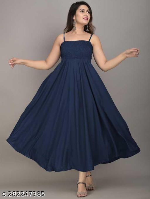 Anarkali Gown for Women and Girls Flared Sleeveless (blue)