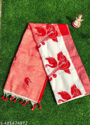 Swaraswati Puja  Special White-Red Handloom Saree