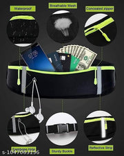 Sports Waist Bag for Men & Women | Sweatproof & Water-Resistant Running Belt with 3 Pockets | Adjustable Phone Holder with Headphone Slot for Running, Gym, Yoga, Workout, Cycling & Outdoor Activities | Black