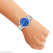Silver Stainless Chain Blue Dial Date Funvtion Men’s & Boy’s Analog Watch