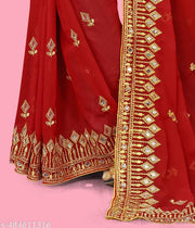 DISHA FASHION DURGA PUJA GEORGETTE BHALO MIRROR WEDDING,PARTY,FESTIVAL WEAR BOLLYWOOD SAREE.