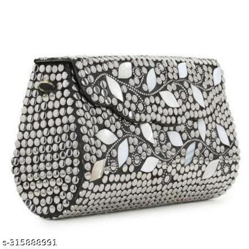Design Craft India Mosaic Metal Clutch Bag  Silver White Stylish Bag For Women And Girls