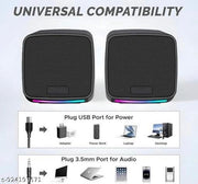 2.0 Stereo Computer Speakers with LED Light, USB Powered Multimedia Speakers with AUX Input for Laptop & Desktop PC  black