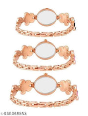 Flower Combo Wrist White Dial metal Strap Analog Watch for Girls Pack of 3