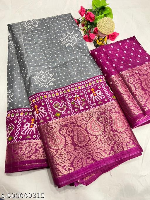 Dola Silk Cheks Jaquard Printed Saree With Blouse