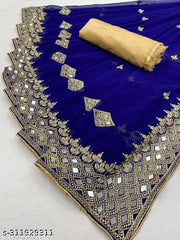 HEAVY KAJU DESIGN EMBROIDERY WORK WITH MIRROR SAREE BY KRADDLE