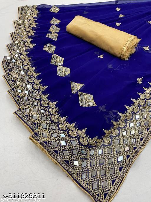 HEAVY KAJU DESIGN EMBROIDERY WORK WITH MIRROR SAREE BY KRADDLE