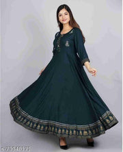 Avi fashions rayon printed ambrodary anarkali gown