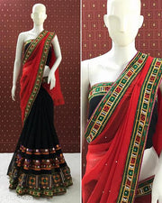 SERONA FABRICS Women's Georgette Kutchi Embroidery Work Designer Saree