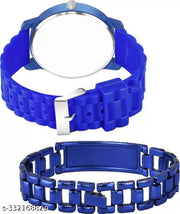 BEST Quality Best Price Roman Blue Dial Stylish Causal  Blue PU Strap Watch For Boys And men Watch With Bracelate