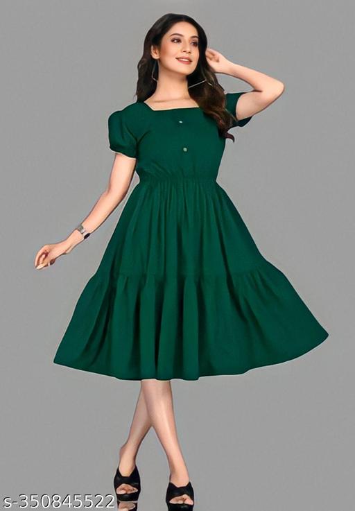 Women's "Rayon" Fashionable Flared "Stylish Kurti"  (Bottle Green)