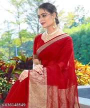 Banarasi Organza saree party wear (red color) Running Blouse piece