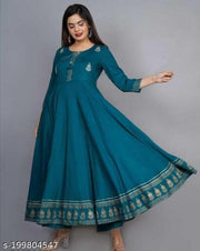 RUDRAKSH Women's Embroidered Rayon Anarkali Kurta|Gown for Women|Flared Kurta for Women|Women's Rayon Printed Flared Anarkali Kurti| Anarkali Kurti for Women & Girls