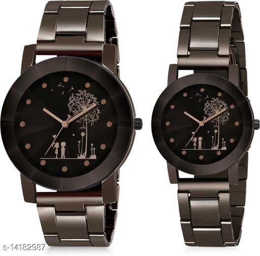 Skylark Premium Couple Tree Lovers Black Dial Black Stainless Steel Chrome Plated Analogue Couple Watch Analog Watch - For Couple