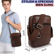 Leather Sling Cross Body Travel Bag for Men (Brown)