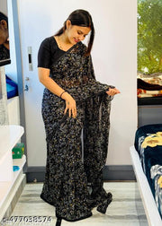 Premium Quality Georgette Printed Saree With Lace Border and Blouse
