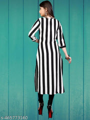 Printed American Crepe Stylish A-Line Black Lineing Kurti (42"inches)
