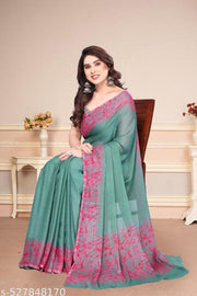 Women's Trendy Party Wear Chiffon Plain Saree