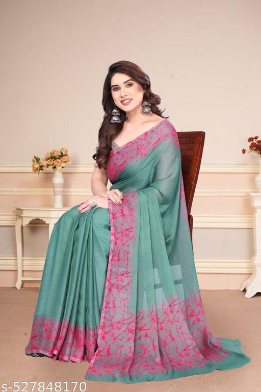 Women's Trendy Party Wear Chiffon Plain Saree
