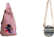 Pink Hemp Sling Bag with Colorful Cricket Player Print | Eco-Friendly Crossbody Backpack for Men & Women | Adjustable Shoulder Travel College Casual Sports-Themed Hemp Side Bag