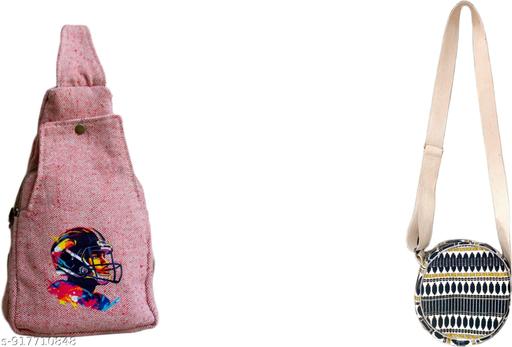 Pink Hemp Sling Bag with Colorful Cricket Player Print | Eco-Friendly Crossbody Backpack for Men & Women | Adjustable Shoulder Travel College Casual Sports-Themed Hemp Side Bag