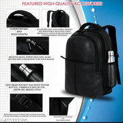Size: M (15-30L) Zerus Trendy Boys School Bag Black PU Leather Bagpack For Women 15.6" Laptop Backpacks For Men Office College & Travel