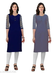 Women's Latest Design 3/4 Sleeve Combo Kurta for Daily Use Pack Of 2 Regular Fit Kurta