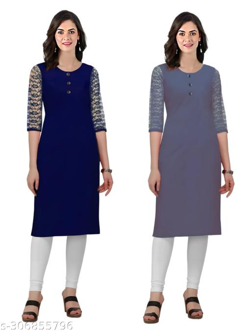 Women's Latest Design 3/4 Sleeve Combo Kurta for Daily Use Pack Of 2 Regular Fit Kurta