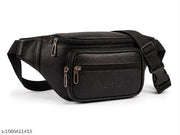 Waist Bag for Men and Women | Premium Black Faux Leather Waist Pouch with Adjustable Belt | Stylish Fanny Pack with Multiple Zipper Compartments | Travel, Shopping, Gym, Casual & Outdoor Use