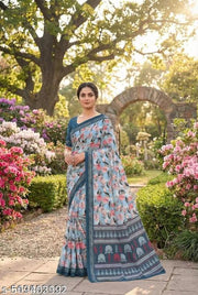 Linen Cotton Printed Saree Pure Linen Saree with Stylish Digital Print Saree