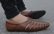 Brown Men's Laser Cut Fally Ethnic Criss Cross Slip On Juttis and Mojaris for Wedding|Party|Occasions|Fashion|Stylish|Outdoor|Indoor|Lightweight|Shoes with Anti Skid Sole