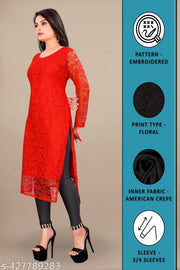 Elegant Net Fabric Embroidered Kurti for Women
