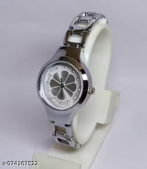 Unique Flower Designer Round Dial Attractive Metal Belt Analog Watches for Women