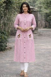 Cotton Kurti For Women With Embroidery ! Women Pure Cotton Straight Kurti ! Pink Cotton Kurti ! Plus size Kurti ! Kurti For Girls ! Causal Wear Kurti ! long Kurti