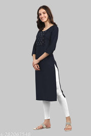 Womens Viscose Rayon Mirror Work Potli Design Straight Casual Kurti