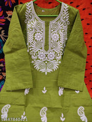 Latest Chikan Women's Lucknowi Chikan Embroidered Regular Fit Cotton Kurti Kurta