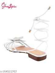 Casual/ Trendy/ Party/ Wear Stylish Women  Grils Wrap Around Ankle White Gladiators