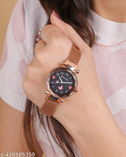 Rosegold New Flower Magnet belt wrist Analog Watch for Girls and Women