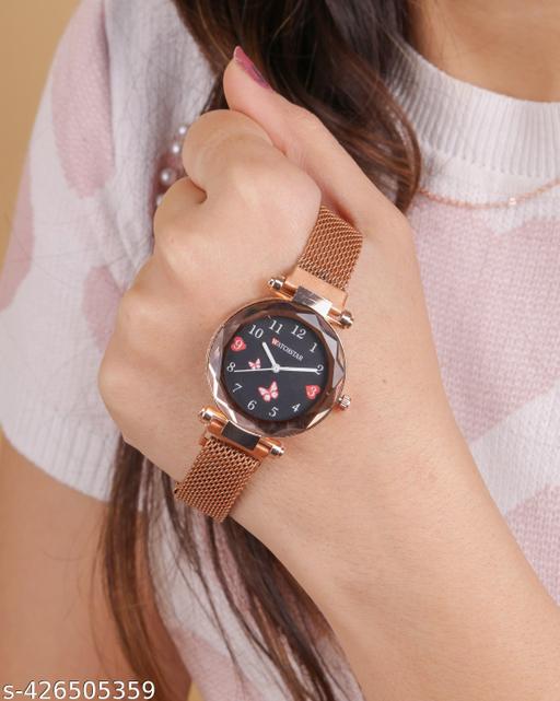 Rosegold New Flower Magnet belt wrist Analog Watch for Girls and Women
