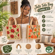 Eco-Friendly Jute Bag Combo I Perfect for Tiffin and Lunch, Featuring Flowers Print