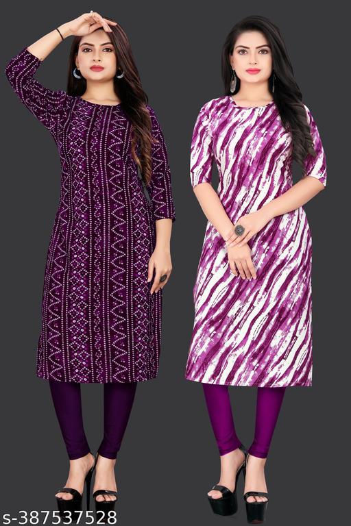 Women’s Printed Crepe A-Line Stright Kurti | Daily Office Wear | Stylish Multicolor Design Combo of 2 PACK OF 2 | Extra plus size - S, M, L, XL, 2XL, XXL, 3XL, XXXL, 4XL, 5XL
